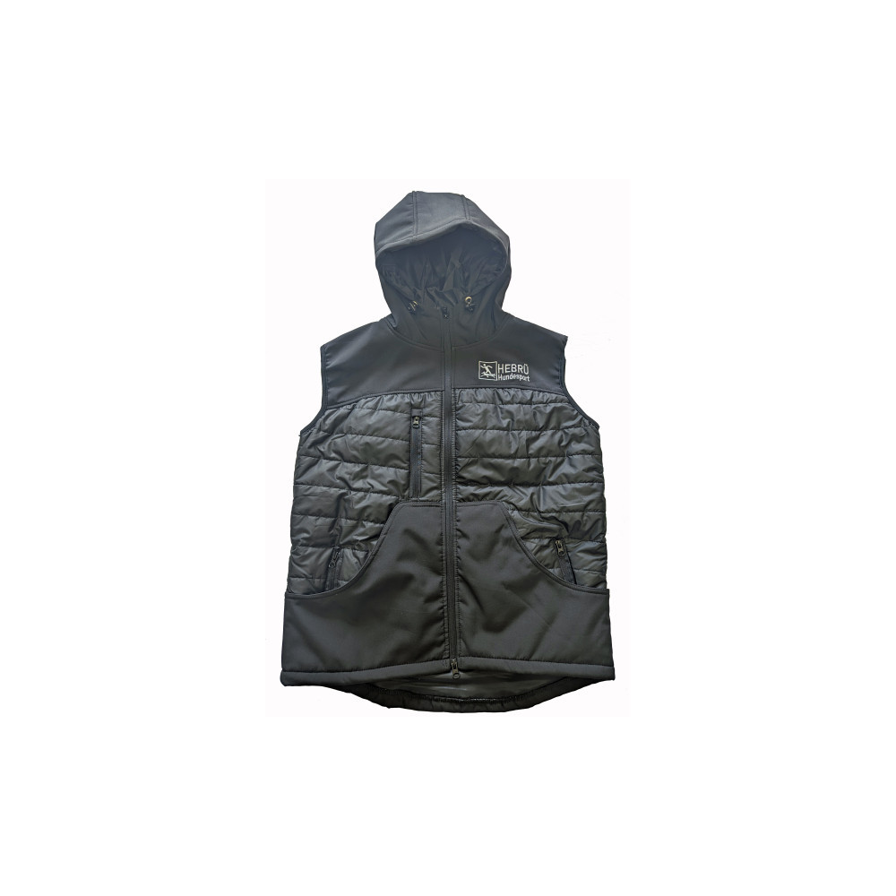 Gilet HEBRÜ softshell nero super leggero con cappuccio